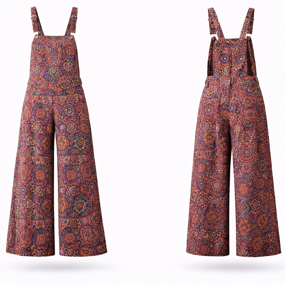 NWT Organic Cotton Boho Jumpsuit – All Natural Wide-Leg Overalls Size L - Picture 9 of 12